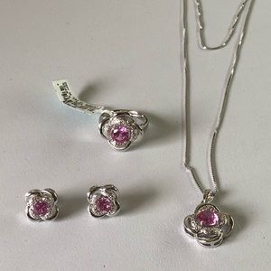 NWT!!Rob Cr Pink Sapphire Flower Dia Acct 3pc Set Size 7